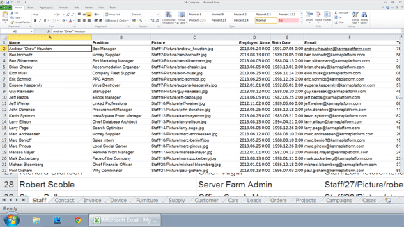 contact spreadsheet