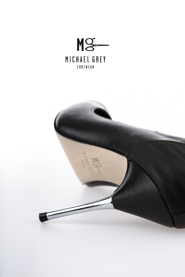Genuine leather pumps, leaser etched detailing, metal heel